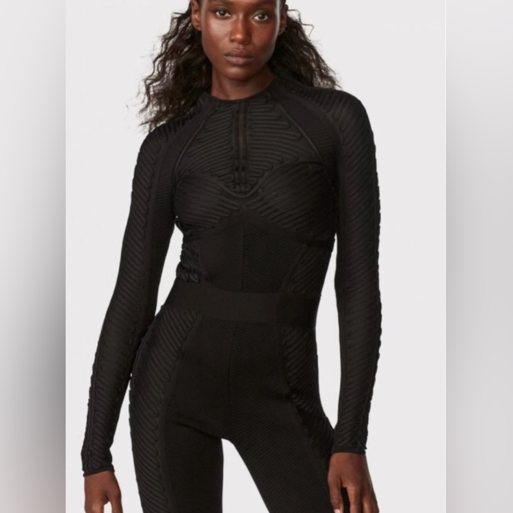 HERVÉ LÉGER HERVÉ LÉGER X LAW ROACH RIBBON EMBROIDERED CATSUIT BLACK - size S - Picture 3 of 9